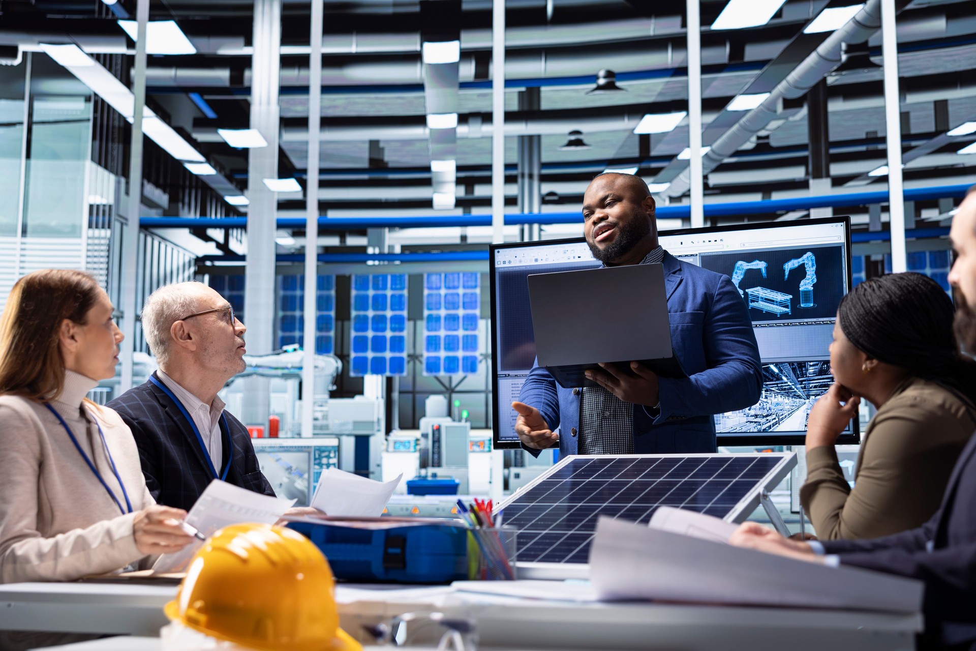 Investor presents sustainable manufacturing strategies to factory executives