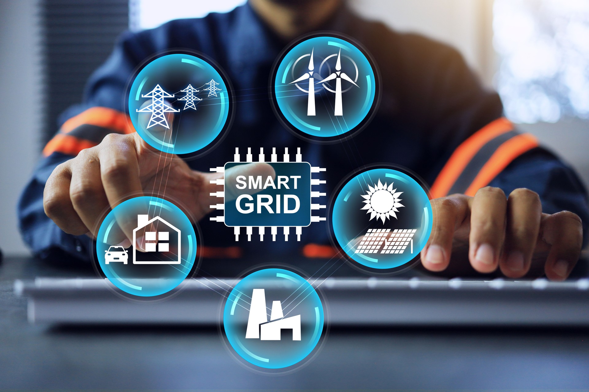 smart grid concept with engineer