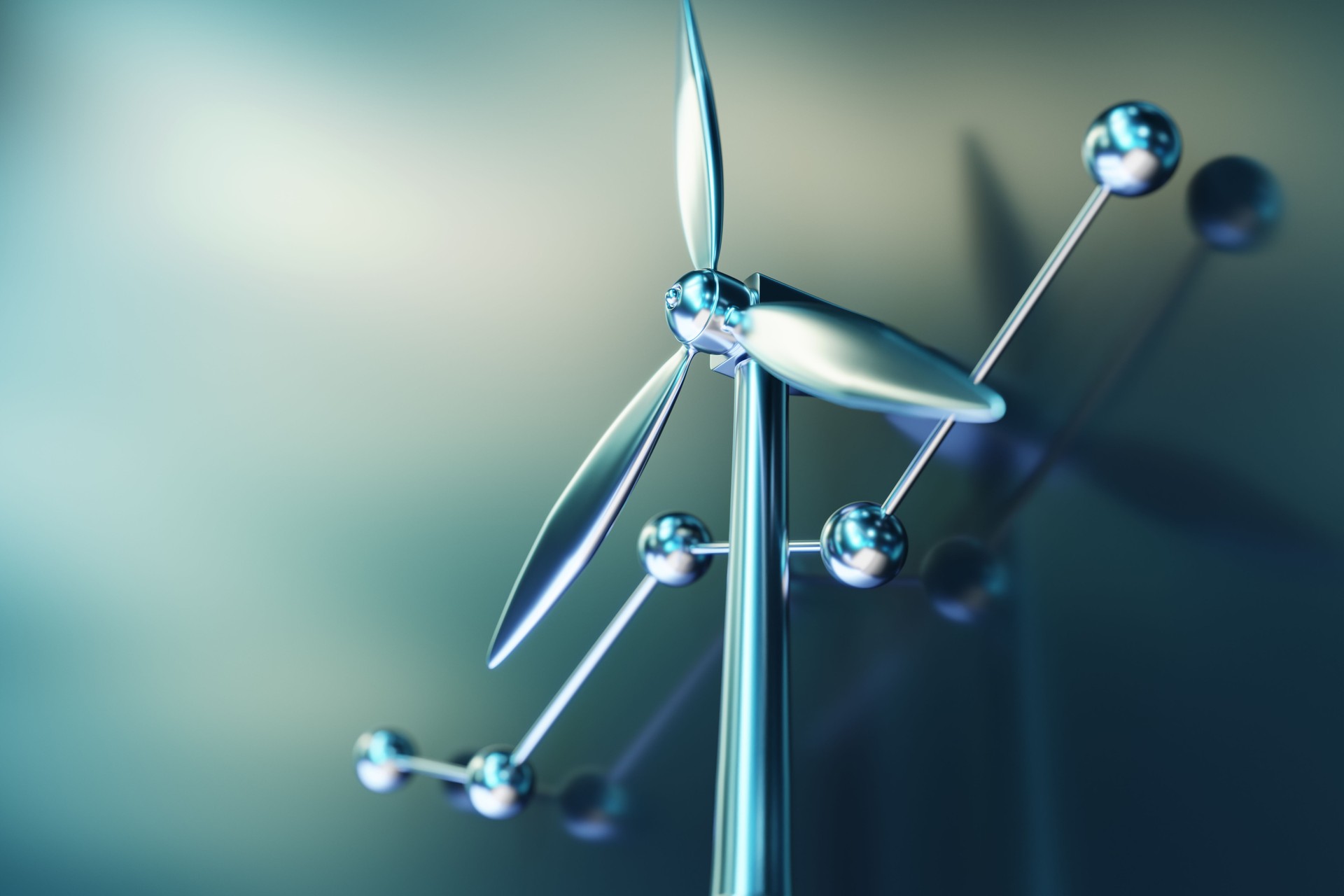 Abstract Metallic Wind Turbine Symbolizing Renewable Energy and Innovation